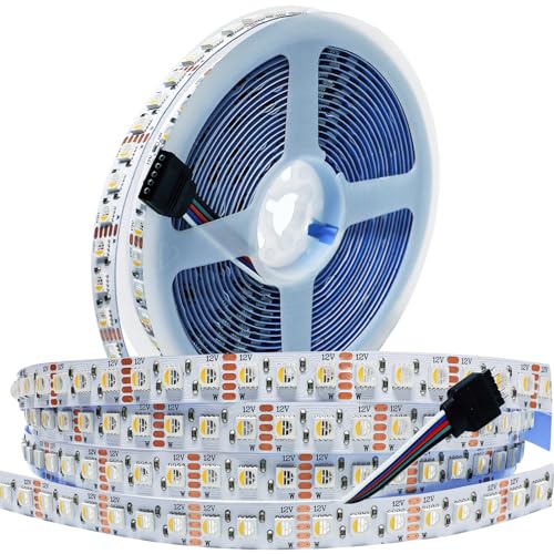 Tesfish 12V LED Streifen Licht, 4 in 1, RGBWW RGB + Warmweiß 3000K 5M Mischfarben Strip Lichtband SMD 5050 IP20 540 LEDs Band Lichtleiste Leiste für Schlafzimmer, Küche Dekoration von Tesfish