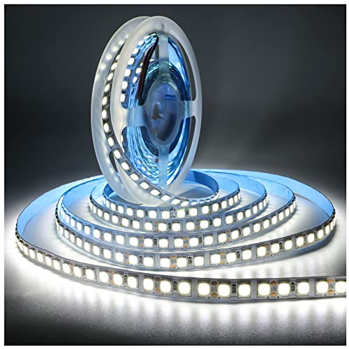 Tesfish 12V LED Streifen Licht, 5M Reines Weiß 6000K LED Lichtleisten SMD 5054 IP20 120 LEDs/M, Total 600 LEDs Super Hell LED Bänder, LED Strips für Zuhause, Regal, Küche Dekoration von Tesfish