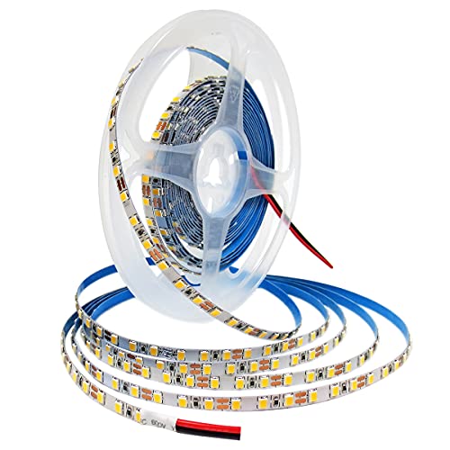 Tesfish 12V LED Streifen Licht, 5mm Breit, Natürliches Weiß 4000K 5M LED Strip Lichtband 2835 IP20 120 LEDs/M, Total 600LEDs LED band LED Lichtleiste LED Leiste für Schlafzimmer, Küche Dekoration von Tesfish