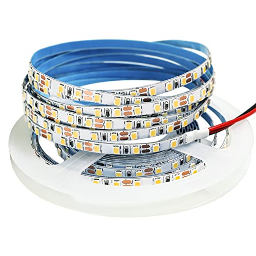 Tesfish 12V LED Streifen Licht, 5mm Breit, Warmweiß 3000K 5M LED Strip Lichtband 2835 IP20 120 LEDs/M, Total 600LEDs LED band LED Lichtleiste LED Leiste für Schlafzimmer, Küche Dekoration von Tesfish