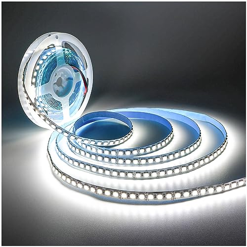Tesfish 12V LED Streifen Lichts, Weiß 6000K 5M Strip Lichtband 10000LM Super Hell SMD 5050 IP20 Gesamt 600 LEDs Band Lichtleiste für Schlafzimmer, Küche, Werbung Dekoration von Tesfish