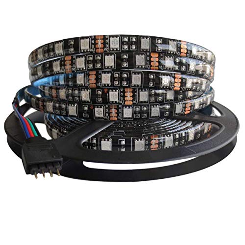 Tesfish 12V RGB LED Streifen Licht, 5M LED Strip Lichtband Schwarz PCB Board 5050 IP65 Wasserdicht 300 LEDs Farbwechsel LED Band LED Leiste LED Lichtleiste für Schlafzimmer, Küche Dekoration von Tesfish