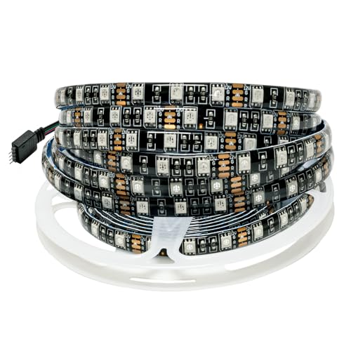 Tesfish 12V RGB LED Streifen Licht, 5M Strip Lichtband Schwarz PCB Board 5050 IP65 Wasserdicht 300 LEDs Farbwechsel Band Leiste Lichtleiste für Schlafzimmer, Küche Dekoration von Tesfish