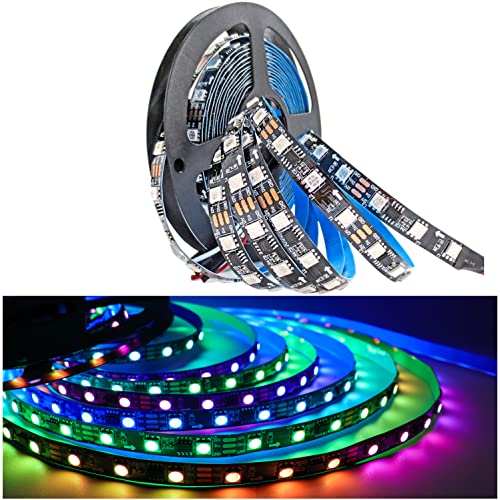 Tesfish 12V WS2811 LED Streifen Licht, RGB LED Pixel Strip 5m 300 LEDs IP30 Flexible Schwarze PCB Vollfarbiger Individuell Adressierbarer Intelligent LED Lichtleiste Externe 1 IC Steuerung 3 LEDs von Tesfish