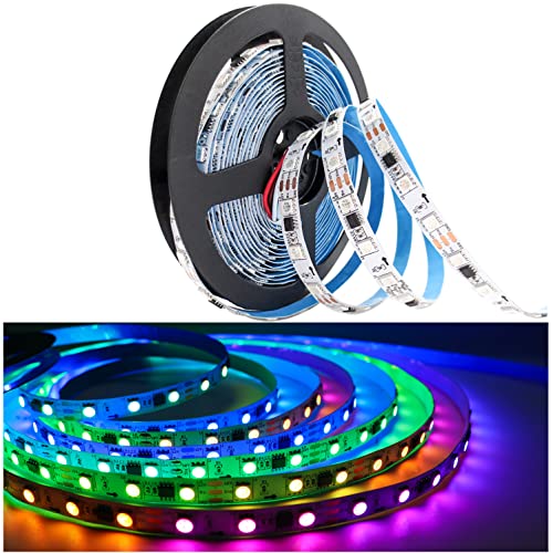Tesfish 12V WS2811 LED Streifen Licht, RGB Pixel Strip 5m 300 LEDs IP30 Flexible Weiße PCB Vollfarbiger Individuell Adressierbarer Intelligent Lichtleiste Externe 1 IC Steuerung 3 LEDs von Tesfish