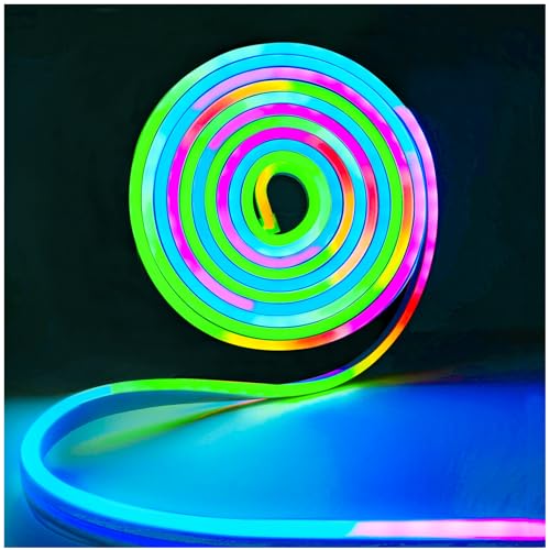 Tesfish 12V WS2811 Neon LED Streifen, RGB Pixel Strip 2 Meter Flexibel IP65 Wasserdicht Band Vollfarbiger Individuell Adressierbarer Smart Lichtleiste für DIY Werbung Dekoration von Tesfish