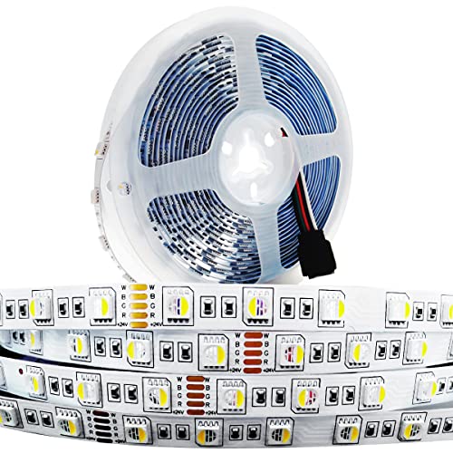 Tesfish 24V LED Streifen Licht, 4 in 1, RGBW RGB + Weiß 6000K 5M Mischfarben Strip Lichtband SMD 5050 IP20 300 LEDs Band Lichtleiste Leiste für Schlafzimmer, Küche Dekoration von Tesfish