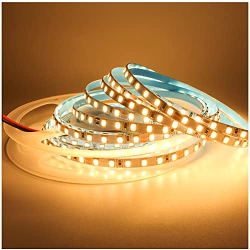 Tesfish 24V LED Streifen Licht, 5mm Breit, Warmweiß 3000K 5M LED Strip Lichtband 2835 IP20 120 LEDs/M, Total 600LEDs LED band LED Lichtleiste LED Leiste für Schlafzimmer, Küche Dekoration von Tesfish