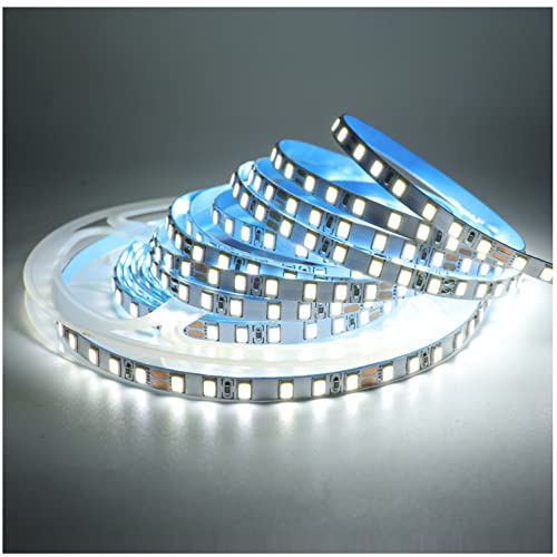 Tesfish 24V LED Streifen Licht, 5mm Breit, Weiß 6000K 5M LED Strip Lichtband 2835 IP20 120 LEDs/M, Total 600LEDs LED band LED Lichtleiste LED Leiste für Schlafzimmer, Küche Dekoration von Tesfish