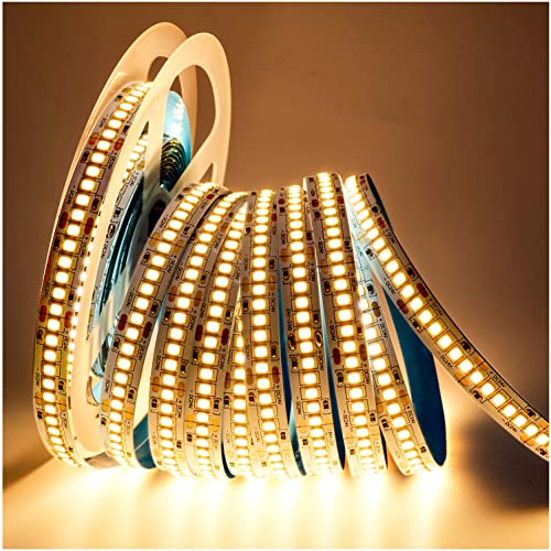 Tesfish 24V LED Streifen Licht, Warmweiß 3000K 5M LED Strip Lichtband 2835 IP20 240 LEDs/M, Total 1200 LEDs Super Hell LED band LED Lichtleiste LED Leiste für Schlafzimmer, Küche Dekoration von Tesfish