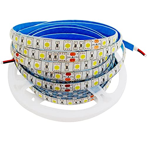 Tesfish 24V LED Streifen Licht, Weiß 6000-6500K 5M LED Strip Lichtband 5050 IP65 Wasserdicht 300 LEDs LED Band LED Leiste LED Lichtleiste für Schlafzimmer, Küche Dekoration von Tesfish