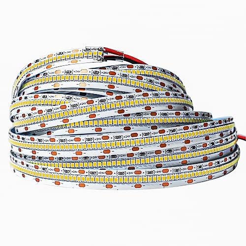 Tesfish 24V LED Streifen Lichts, Warmweiß 3000K Pro Version Super Hell, 5M Strip Lichtband SMD 2025 IP20 420 LEDs/M, Total 2100 LEDs Lichtleiste Leiste für Schlafzimmer, Küche Dekoration von Tesfish