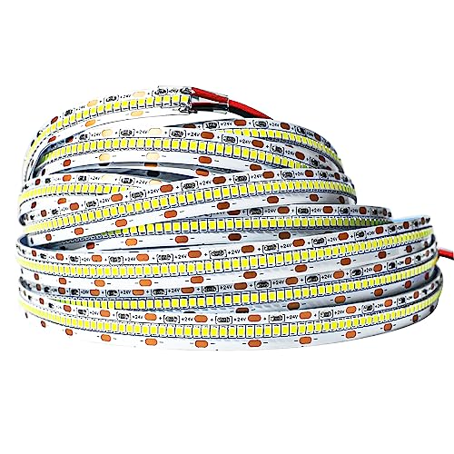 Tesfish 24V LED Streifen Lichts, Weiß 6000K Pro Version Super Hell, 5M Strip Lichtband SMD 2025 IP20 420 LEDs/M, Total 2100 LEDs Lichtleiste Leiste für Schlafzimmer, Küche Dekoration von Tesfish