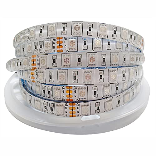 Tesfish 24V RGB LED Streifen Licht, 5M LED Strip Lichtband 5050 IP65 Wasserdicht 300 LEDs Farbwechsel LED Band LED Leiste LED Lichtleiste für Schlafzimmer, Küche Dekoration von Tesfish