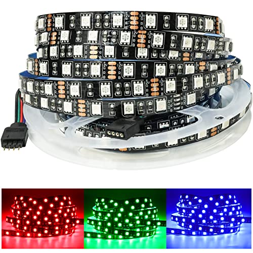 Tesfish 5M RGB LED Lichtleiste 12V Schwarz PCB Board 5050 IP20 300 LEDs Streifen Licht für Schlafzimmer, Küche Dekoration von Tesfish