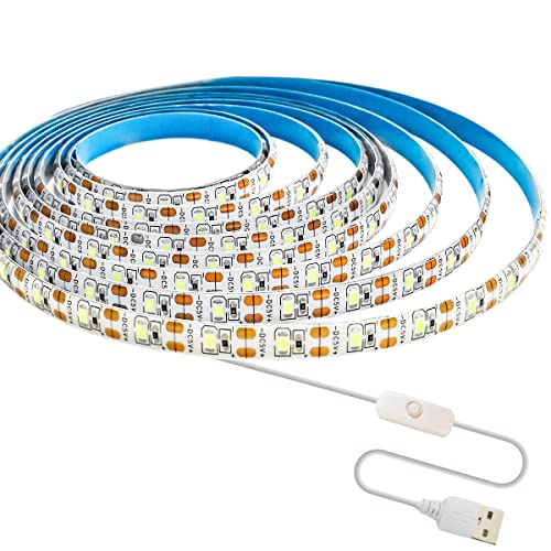 Tesfish 5V USB LED Streifen Licht, Weiß 6000K 3M LED Strip Lichtband 2835 IP65 Wasserdicht 180 LEDs Plug und Play LED band LED Lichtleiste LED Leiste mit Switch für Schlafzimmer, Küche Dekoration von Tesfish