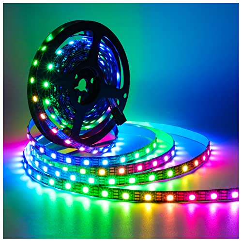 Tesfish 5V WS2812B LED Streifen Licht, 5 Meter RGB LED Pixel Strip 5050 300 LEDs IP30 Flexible Vollfarbiger Individuell Adressierbarer Smart Lichtleiste für Werbung Dekoration DIY Projekte von Tesfish