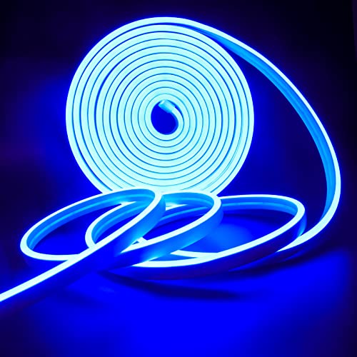 Tesfish Neon LED Streifen Licht, Blau LED Band DC 12V 5M 120 LEDs/M Insgesamt 600 LEDs Flexibel LED Lichtleisten für Schlafzimmer, Bar, Spielzimmer, Geburtstag, Weihnachtsfeier von Tesfish