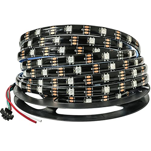 Tesfish WS2812B LED Streifen IP65 Wasserdicht RGB LED Pixel Strip 5m 5V 5050 150 LEDs Schwarze PCB Vollfarbiger Individuell Adressierbarer Smart LED Lichtleiste für Werbung Dekoration DIY Projekte von Tesfish