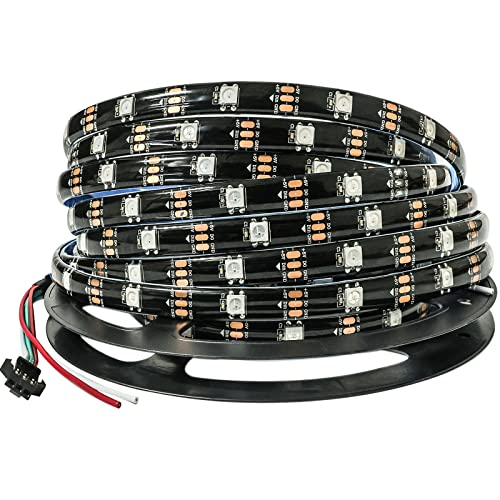 Tesfish WS2812B LED Streifen IP65 Wasserdicht RGB Pixel Strip 5m 5V 5050 150 LEDs Schwarze PCB Vollfarbiger Individuell Adressierbarer Smart Lichtleiste für Werbung Dekoration DIY Projekte von Tesfish
