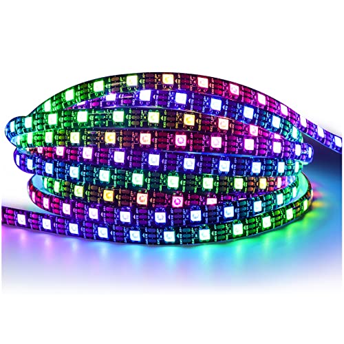 Tesfish WS2812B LED Streifen IP65 Wasserdicht RGB LED Pixel Strip 5m 5V 5050 300 LEDs Schwarze PCB Vollfarbiger Individuell Adressierbarer Smart LED Lichtleiste für Werbung Dekoration DIY Projekte von Tesfish