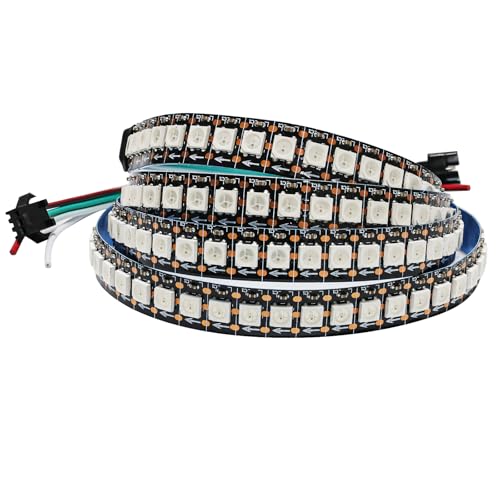 Tesfish WS2812B LED Streifen Licht 1M 5V RGB Pixel Strip 144 LEDs/M IP30 Flexible Schwarze PCB Vollfarbiger Individuell Adressierbarer Smart Lichtleiste für Werbung Dekoration DIY Projekte von Tesfish