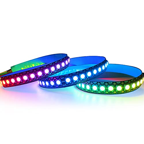 Tesfish WS2812B LED Streifen Licht 5V RGB LED Pixel Strip 1M 144 LEDs/M IP30 Flexible Schwarze PCB Vollfarbiger Individuell Adressierbarer Smart LED Lichtleiste für Werbung Dekoration DIY Projekte von Tesfish