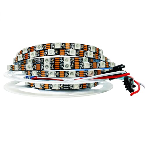 Tesfish WS2812B LED Streifen Lichts 5V, 5mm Breit Ultra Dünn RGB LED Pixel Strip 2m 5050 120 LEDs IP30 Schwarze PCB Vollfarbiger Individuell Adressierbarer LED Lichtleiste für DIY Werbung Dekoration von Tesfish