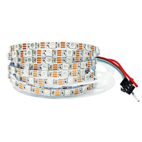 Tesfish WS2812B LED Streifen Lichts 5V, 5mm Breit Ultra Dünn RGB Pixel Strip 2m 5050 120 LEDs IP30 Weiß PCB Vollfarbiger Individuell Adressierbarer Lichtleiste für DIY Werbung Dekoration von Tesfish