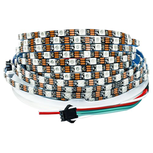 Tesfish WS2812B LED Streifen Lichts 5V, 5mm Breit Ultra Dünn RGB Pixel Strip 5m 5050 300 LEDs IP30 Schwarze PCB Vollfarbiger Individuell Adressierbarer Lichtleiste für DIY Werbung Dekoration von Tesfish