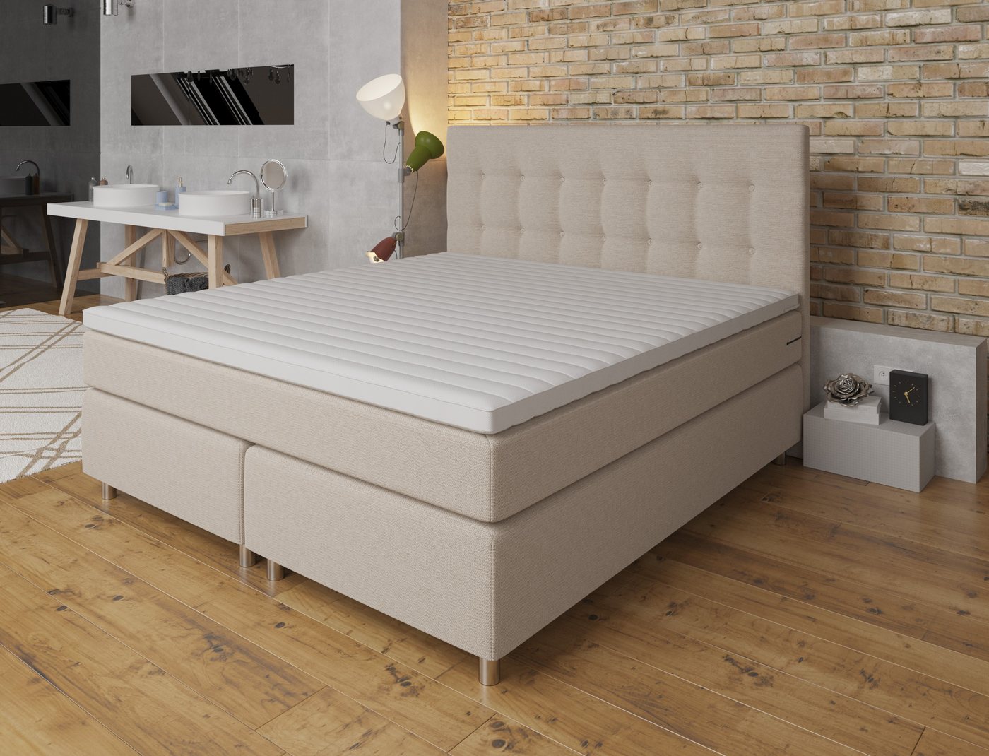 Tesla Dreams Boxspringbett Ronda Boxspringbett 7-Zonen H2/H3, Topperwahl, gratis Montage (Premium-Boxspring: 7-Zonen Taschenfederkern & Topper nach Wahl), Individuell: Härte H2/H3, 4 Topper zur Wahl, atmungsaktiv & bequem von Tesla Dreams