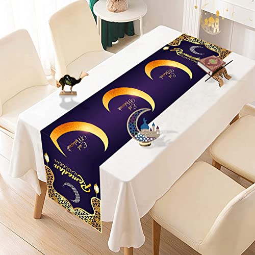 Eid Mubarak Tischläufer, Lila Gold Eid Ramadan Stern Mond Tischläufer Moschee Tischläufer Ramadan Mubarak Tischdecke Tischdeko für Muslim Islamisch Zuhause Esszimmer Party Dekoration, 35 x 180cm von Teslite