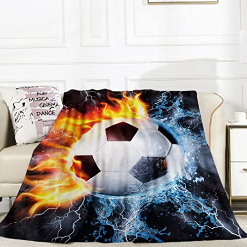 Kuscheldecke Kinder FußBall, Super Warme Fußball Flauschig Flanell Decke, Weich Plüsch Fleece FußBall Wohndecke Geschenke für Teenager Jungs Männer Überwurfdecke für Bett Sofa Couch Deko- 130x152cm von Teslite