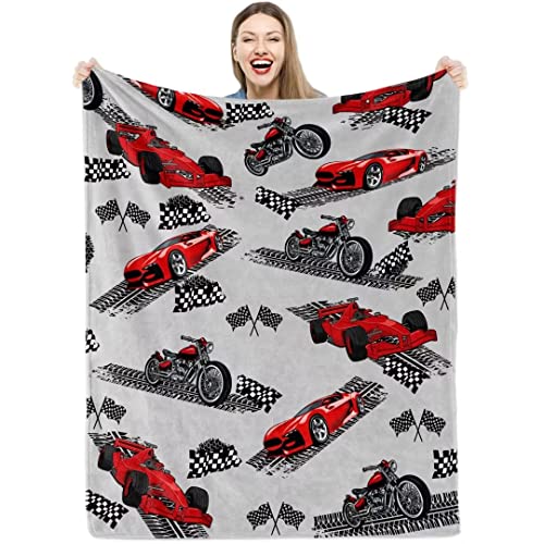 Rennwagen Kuscheldecke Rennauto Flanell Flauschig Fleecedecke für Jungen Kinder, Weich Rennen Auto Motiv Decke Wohndecke Geschenke Sport Rennauto Überwurfdecke Blanket für Sofa Couch Deko,100x130 cm von Teslite