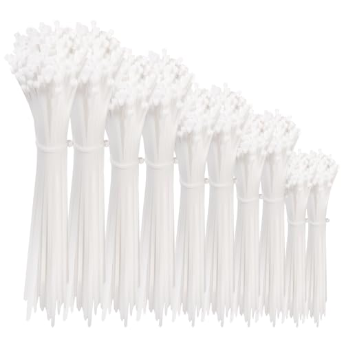 200 Stück Kabelbinder Weiß Set,Tesmax Kabelbinder UV Beständig 100/150/200/300 mm(je 50 Stück),Nylon Super Haltbar Selbsthemmend für Kabelmanagement,Gartenarbeit,Wohnen,Werkstätten von Tesmax