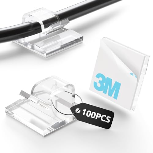 Tesmax 100 Stück Kabelhalter Selbstklebend [3M KLEBER],Kabelclips für Kabelmanagement Kabel Organizer Kabelklemmen, Kabelbefestigung Kabel Haken Draht Halter Lichterkette(Transparent) von Tesmax