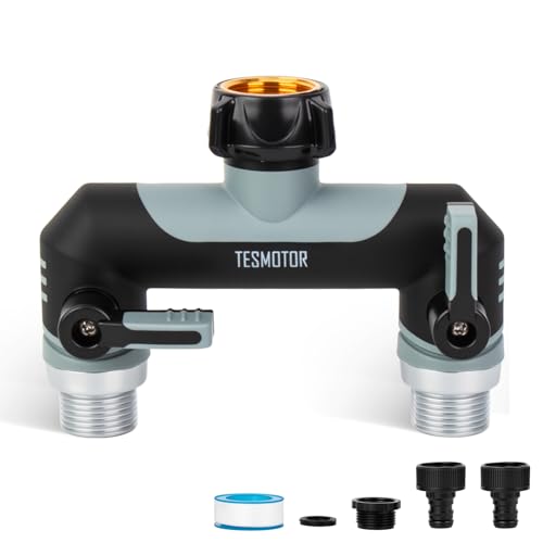 Tesmotor 2-Wege T Verteiler für Wasserhähne, 2er Verteiler 3/4" Adapter mit Kugelhahn zum Einstellen und Absperren des Wasserflusses von Tesmotor
