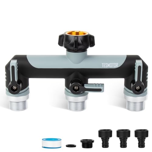 Tesmotor 3-Wege T Verteiler für Wasserhähne, 3er Verteiler 3/4" Adapter mit Kugelhahn zum Einstellen und Absperren des Wasserflusses von Tesmotor