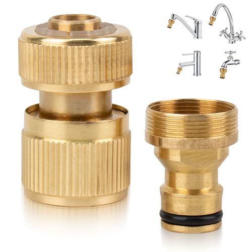 Tesmotor Wasserhahn Adapter – Universeller Schlauchverbinder für Küchenarmatur & Gartenschlauch – Messing Adapter für Außengewinde, inkl. Schnellverbinder Universal Kitchen Mixer Tap Connector von Tesmotor