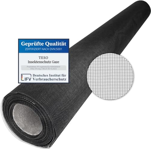TESO Insektenschutz Gaze - Mückenschutz - Fliegengitter - UV-Beständig - mit PVC Beschichtung - einzeln verpackt (Schwarz, 120 x 250cm) von TESO