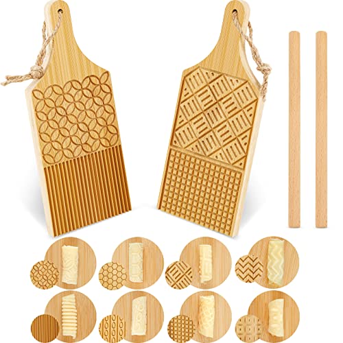 4 Stück Holz Gnocchi Pasta Board Gnocchi Paddle Maker Garganelli Nudelbrett Herstellung Werkzeuge Set mit Rollen Küche Geschenkideen von Tessco for you