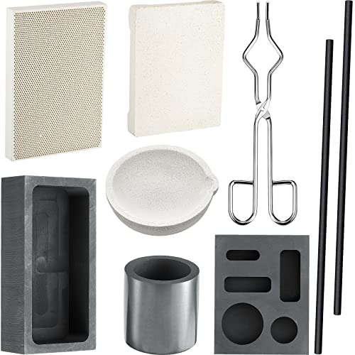 9-teiliges Graphitbrenner-Schmelzguss-Set enthält 2 Tiegelrührstäbe, Gießform, 5-in-1-Barrenform, Waben-Lötplatte, Quarzplatte, Tiegel, zylindrischer Graphit, Zange zum Schmelzen von Tessco for you