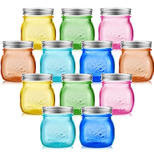 Tessco 12 Stück farbige Einmachgläser mit Deckel, Glas, normale Öffnung, Einmachgläser, Pint Mason kann nicht in der Spülmaschine verwendet werden von Tessco for you