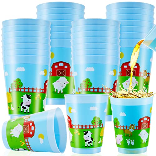 Tessco 24 Stück Bauernhoftierbecher für Kinder, Bauernhoftiere, Kunststoff, blau, Tier-Trinkbecher, 473 ml, wiederverwendbar, Kinderrennen für Geburtstagsparty, Dekorationen von Tessco for you