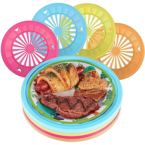 Tessco 24 Stück wiederverwendbare Kunststoff-Pappteller-Halter, 25,4 cm, wiederverwendbar, für 22,9 cm runde Teller, helle Farben, Spender mit Rillen zum Einrasten, für Picknick, Party, Grillen von Tessco for you