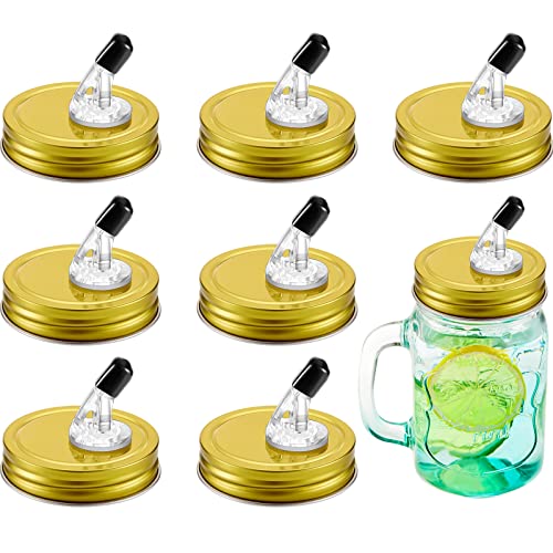 Tessco 8 Stück Einmachglas-Ausgießer mit Klappe, Einmachglas mit Ausguss, normale Öffnung, Größe 70 mm, auslaufsicher, Keimabdeckung für Moonshine, Whiskey, Cocktail, Flüssigkeit (Gold) von Tessco for you