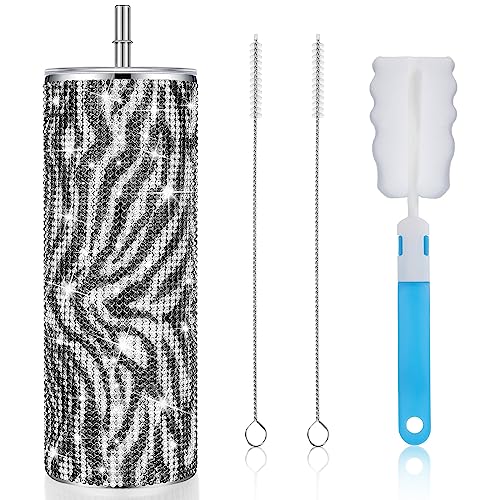 Tessco Bling Cups Strass Tumbler mit Strohhalm Glitzer Wasserflasche Edelstahl Strohhalm Tumbler Isolierter Bling Cup mit Deckelbürste für Lehrer, Abschlussfeier, Saison, Geschenke (590 ml, von Tessco for you
