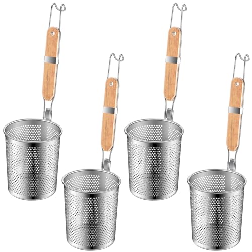 Tessco Nudelkocher, Edelstahlkorb mit Holzgriff, Küchengitter, Spinne, Nudelsieb, Skimmer, Lebensmittelknödel, Nudelsieb, Blanchierkorb für Nudeln, 13,2 cm, helle Farbe, 4 Stück Tessco Nudelkocher, Edelstahlkorb mit Holzgriff, Küchengitter, Spinne, Nudelsieb, Skimmer, Lebensmittelknödel, Nudelsieb, Blanchierkorb für Nudeln, 13,2 cm, helle Farbe, 4 Stück von Tessco for you