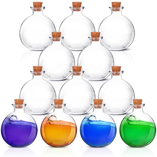 Tessco 12 Stück kugelförmige Glasflaschen mit Deckel, 240 ml, runde Trankflaschen, transparente Halloween-Trankflaschen, Dekoration, dekorative Glaskugel, Glas für Sand, Kostüm, Requisiten, DIY von Tessco