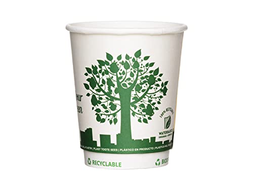 Tessera Bio Products Q530009WGC Doppelwandiger Wasserbasiert Pappbecher mit Geprägter Außenwand, Green City" Design, 8oz Kapazität, 80mm Höhe, 25 Stück von Tessera Bio Products